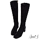 Ann’S質感穿搭單品-加寬版防水絨布素面粗跟及膝長靴5cm-黑 product thumbnail 1