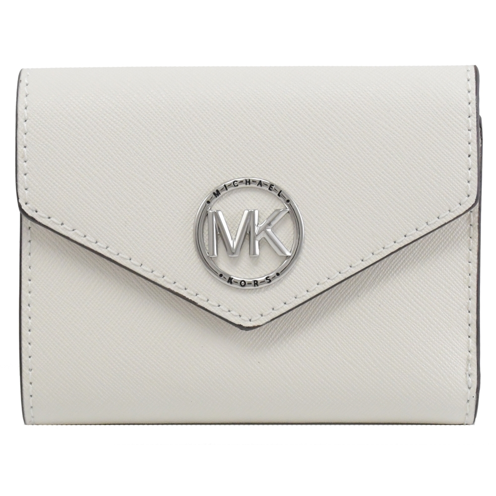 MICHAEL KORS Greenwich 金屬MK LOGO防刮釦式三折短夾(白)