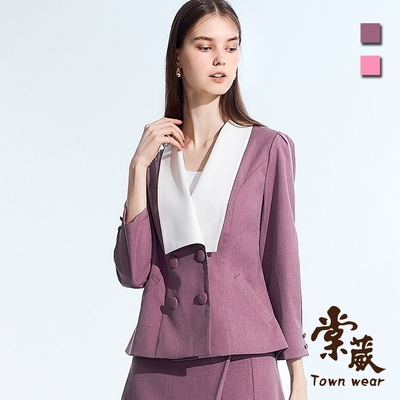 【TOWNWEAR棠葳】時髦亮絲大翻領西裝外套 2色(女上衣/女上著/口袋/鈕扣/套裝)