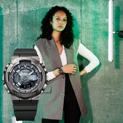 CASIO 卡西歐 G-SHOCK 金屬色雙顯電子錶 送禮推薦-個性銀 GM-S110B-8A