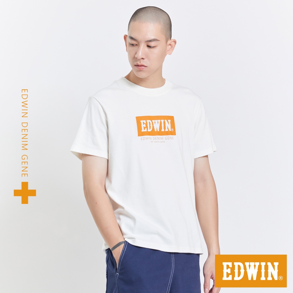 EDWIN 人氣復刻 橘標 冰河玉涼感LOGO短袖T恤-男-白色