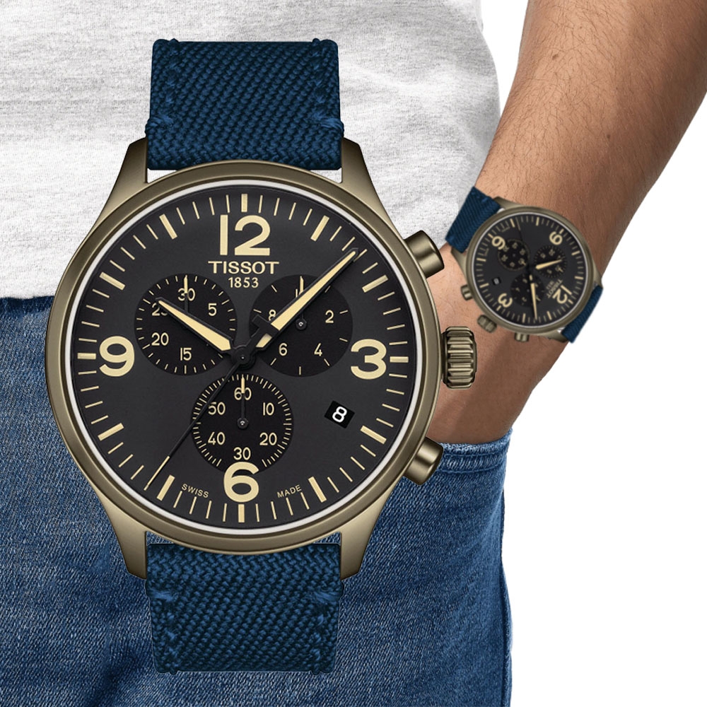 TISSOT天梭 官方授權 韻馳系列 XL計時碼錶石英腕錶 45mm/T1166173705701