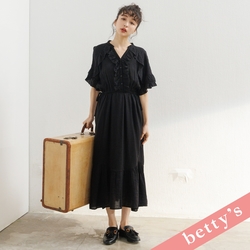 betty’s貝蒂思　優雅飄逸荷葉邊露肩洋裝(黑色)