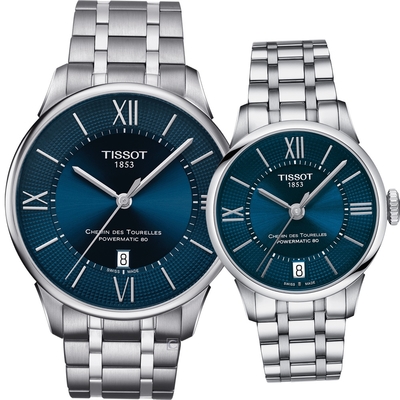 TISSOT 天梭 官方授權 杜魯爾 80小時動力機械對錶-T0994071104800+T0992071104800