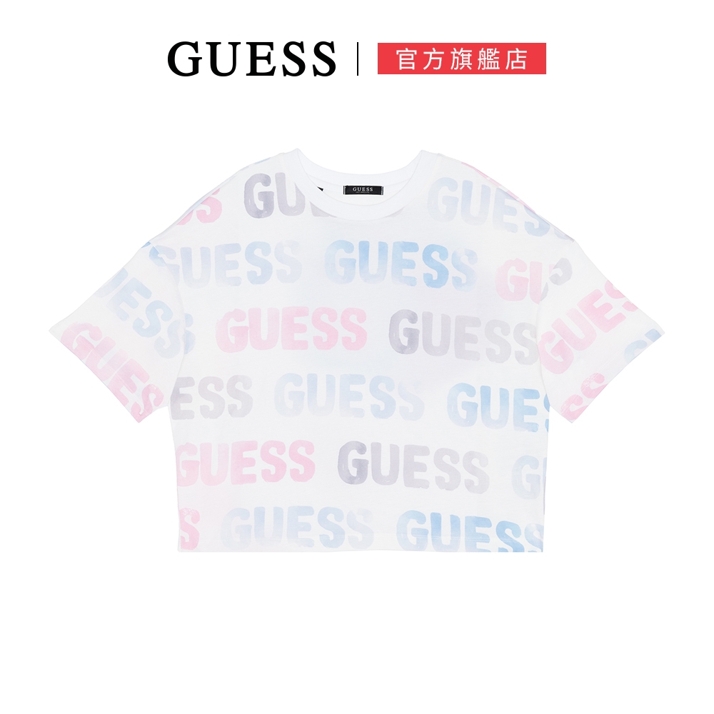 【GUESS】俏皮撞色LOGO短T-白