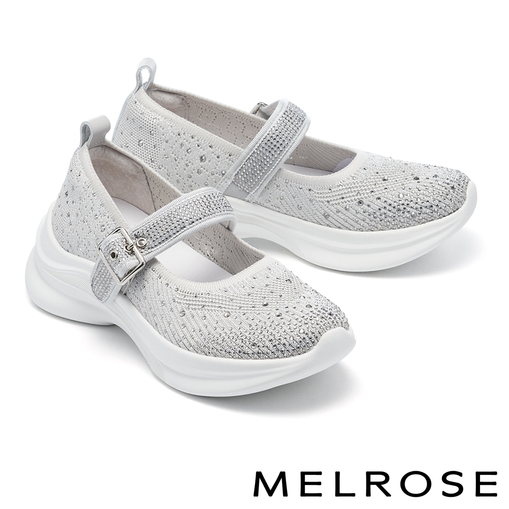 休閒鞋 MELROSE 美樂斯 氣質美學晶鑽飛織布瑪莉珍厚底休閒鞋－灰