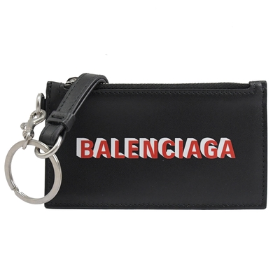 BALENCIAGA燙印LOGO質感牛皮多卡式零錢包(黑)