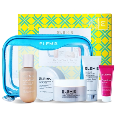 ELEMIS 隨身護膚英倫禮盒[卸妝膏50g+洗面乳30ml+潔膚片14片+飾底乳60ml+晚霜15ml+化妝包]-國際航空版