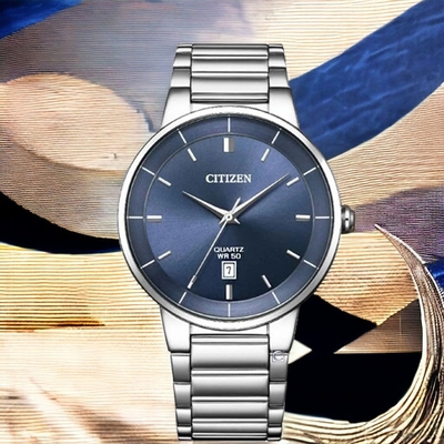 CITIZEN 星辰 紳士 日期 不鏽鋼手錶 男錶 藍色 送禮推薦-BI5120-51L