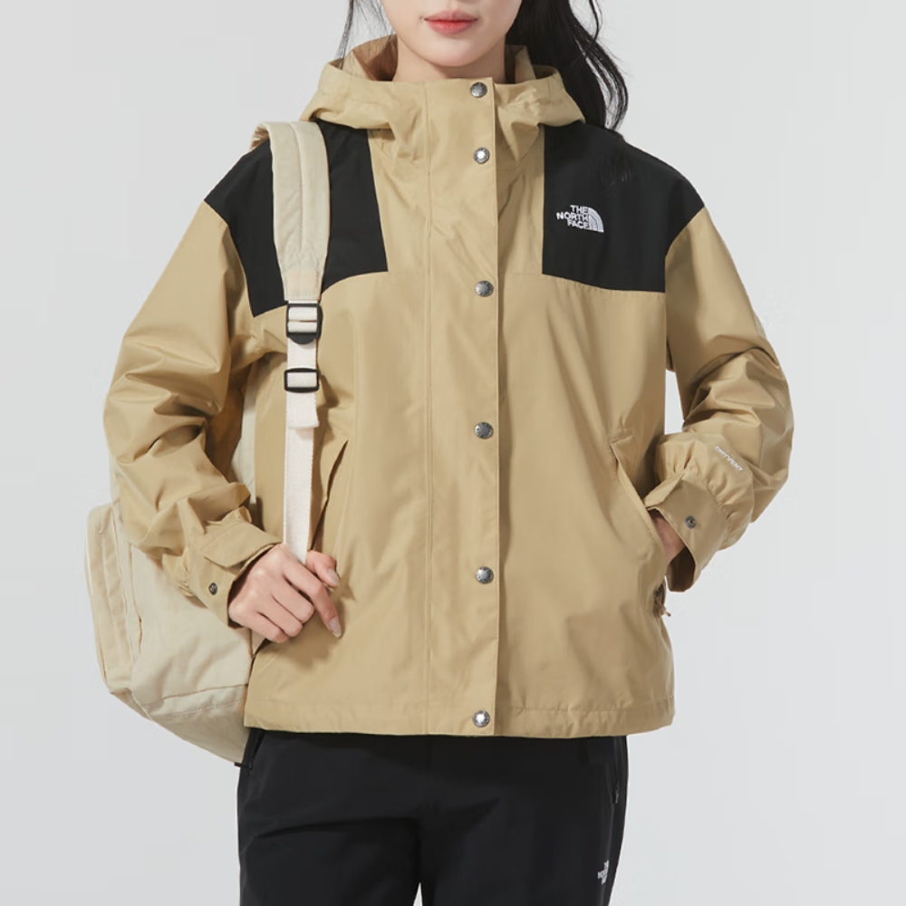 The North Face 北臉 外套 女款 運動連帽外套 防潑水 W DRYVENT BLOCKING JACKET 卡其黑 NF0A7QSILK5