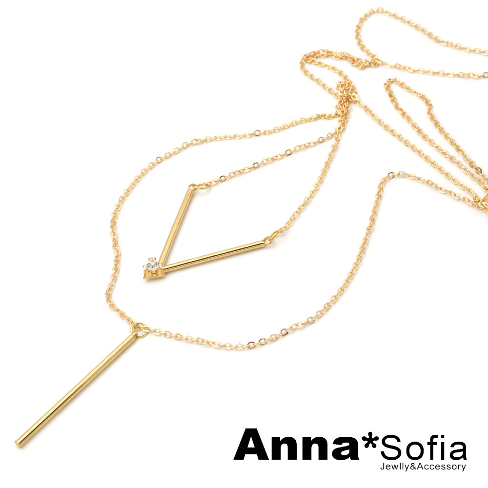 AnnaSofia 雙層V字長線墬 長鍊項鍊毛衣鍊(金系)