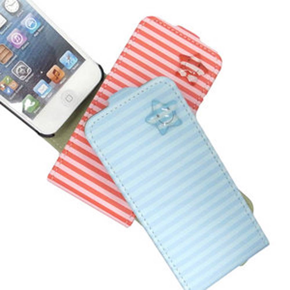 HAPPYMORI Apple iPhone 5/5S 條紋星星 掀蓋式皮套