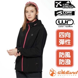 荒野 WildLand 女新款 彈性防風超潑機能輕量外套.夾克.風衣_黑