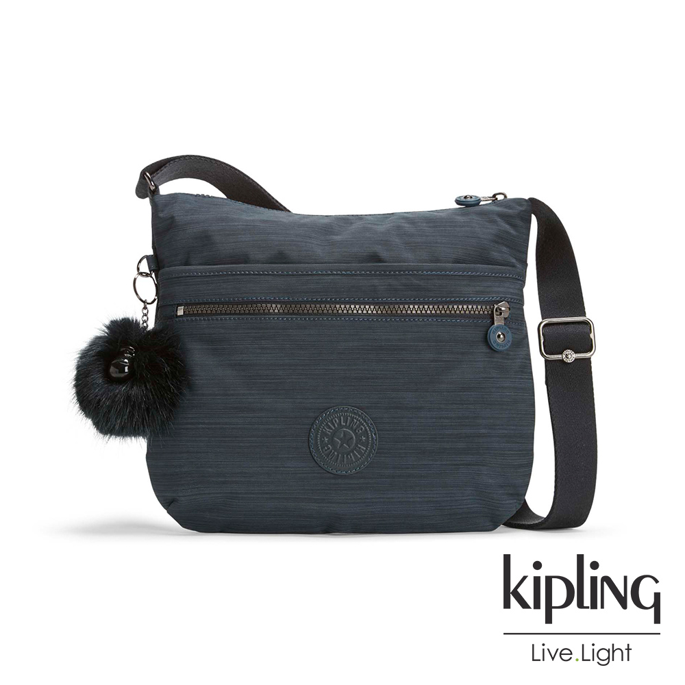 Kipling 深藍素面前拉鍊側背包-ARTO-ESSENTIAL系列