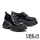 厚底鞋 MISS 21 叛逆潮感異材質拼接雙綁帶大頭厚底鞋－黑 product thumbnail 1