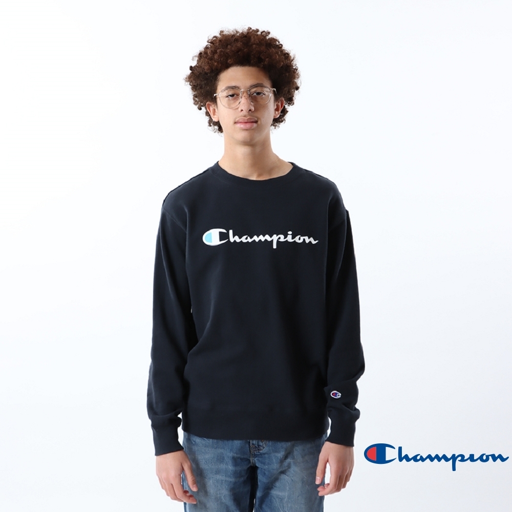 Champion BASIC 圓領上衣 草寫LOGO-(深藍）