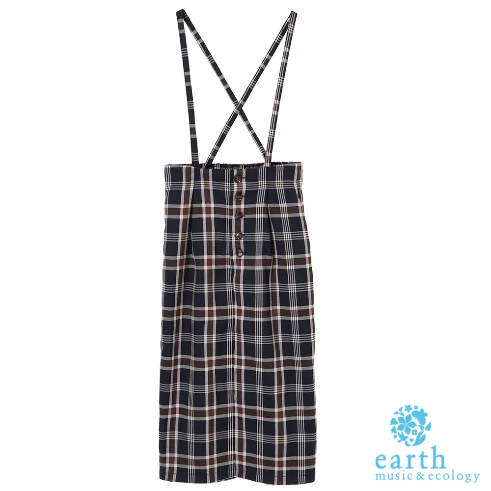 earth music 格紋排釦可拆式吊帶窄身裙