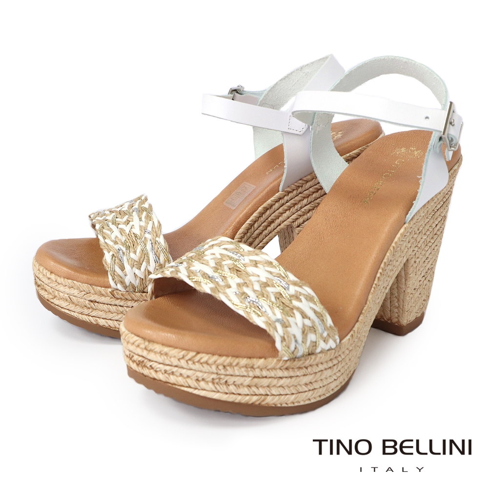 Tino Bellini 西班牙進口夏日風情編織繫帶厚底粗跟涼鞋