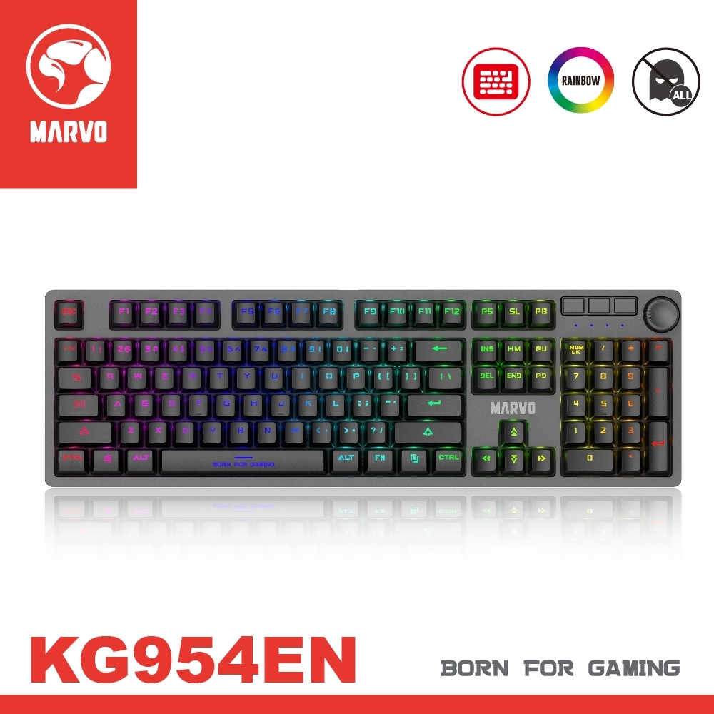 【MARVO】歐洲魔蠍 紅軸機械式電競鍵盤 Type-C 正刻英文 KG954EN