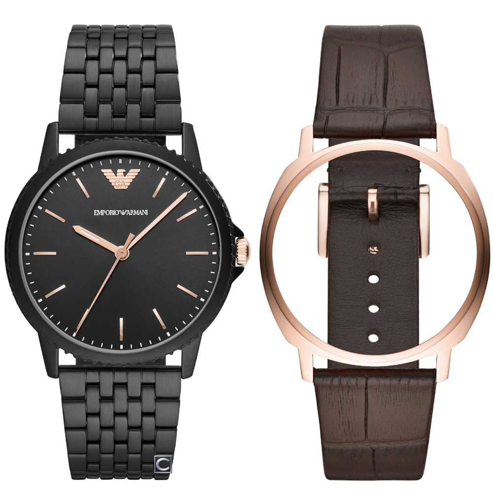Emporio Armani 簡約紳士格調雙錶帶框套組 