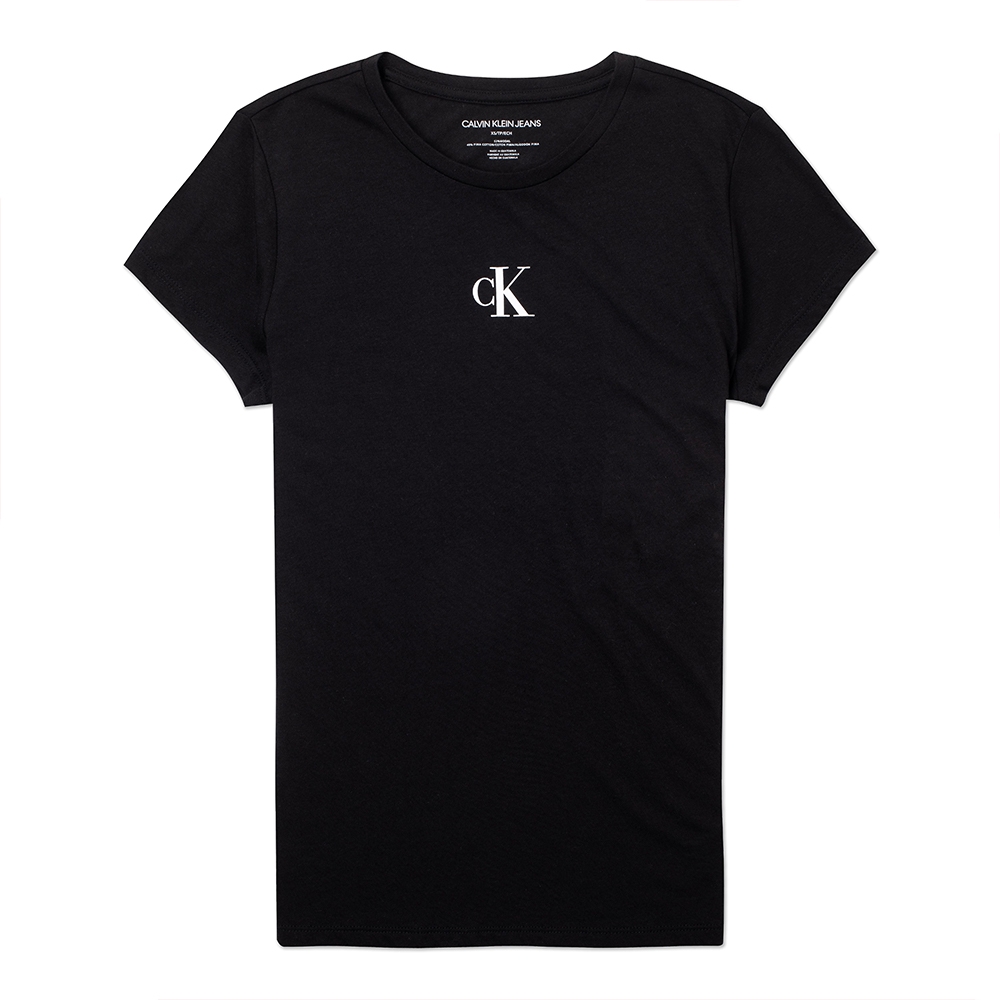 Calvin Klein 經典印刷小CK圖案短袖T恤(女)-黑色