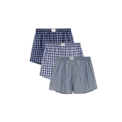 GIORDANO  男裝純棉寬鬆平底四角褲(三件裝) - 43 藍X藍灰格子