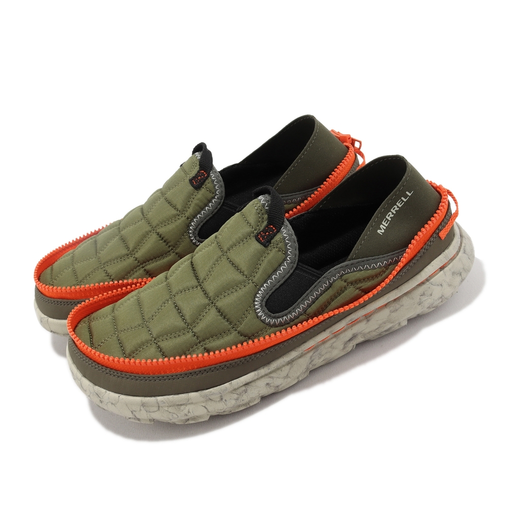 Merrell 休閒鞋 HUT MOC 2 Packable 男鞋 綠 橘 拉鍊便鞋 抗撕裂鞋面 懶人鞋 ML005391