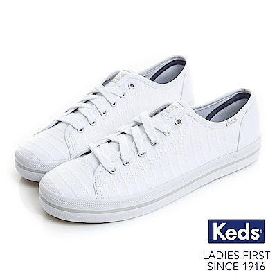 Keds KICKSTART 條紋交織綁帶休閒鞋-白色