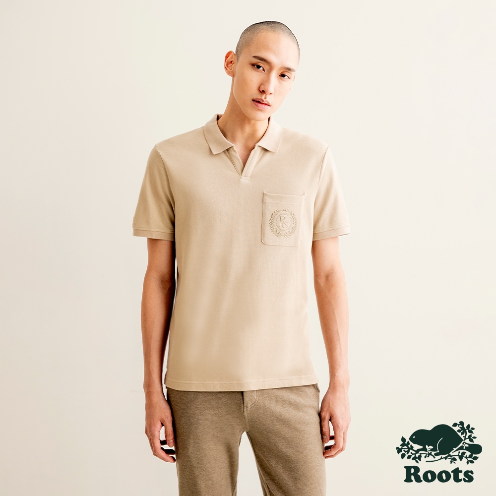 Roots 男裝- ESSENTIAL修身版短袖POLO衫 -沙棕色