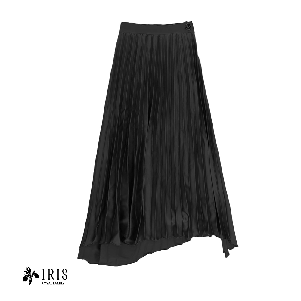 IRIS 波爾多酒紅緞面壓褶裙(06233)