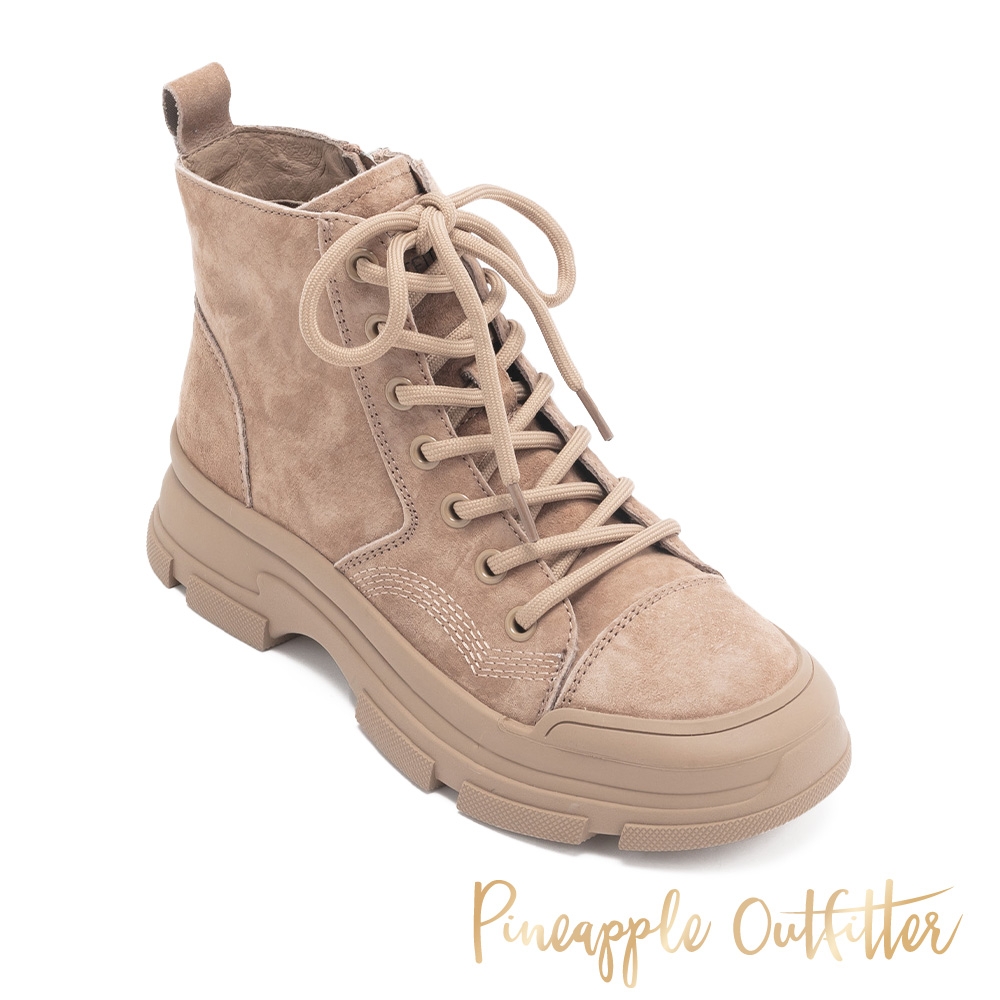 Pineapple Outfitter-BOAZ 麂皮綁帶拉鍊短靴-卡其色