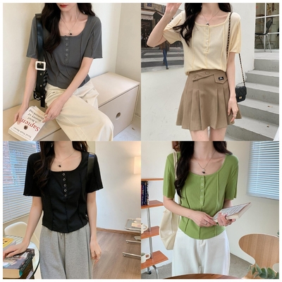 Sipress 甜辣風設計感短袖T恤別致上衣-共4色-(M-XL可選)