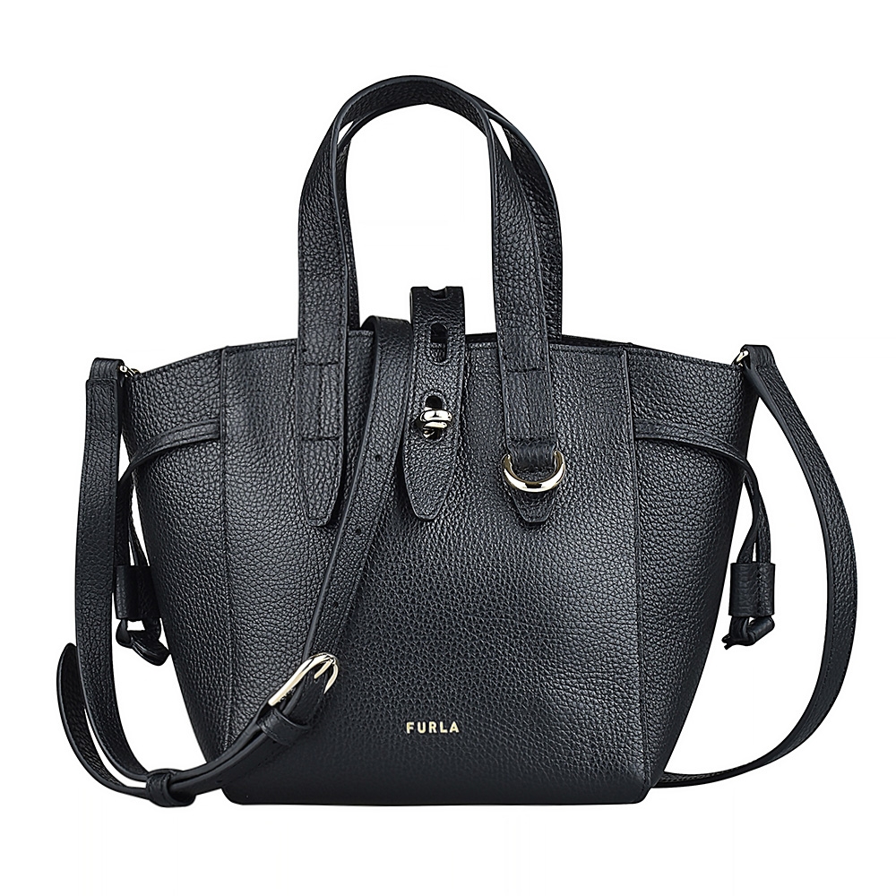 FURLA NET燙金LOGO荔枝紋小牛皮釦式手提斜背托特包(迷你/黑)