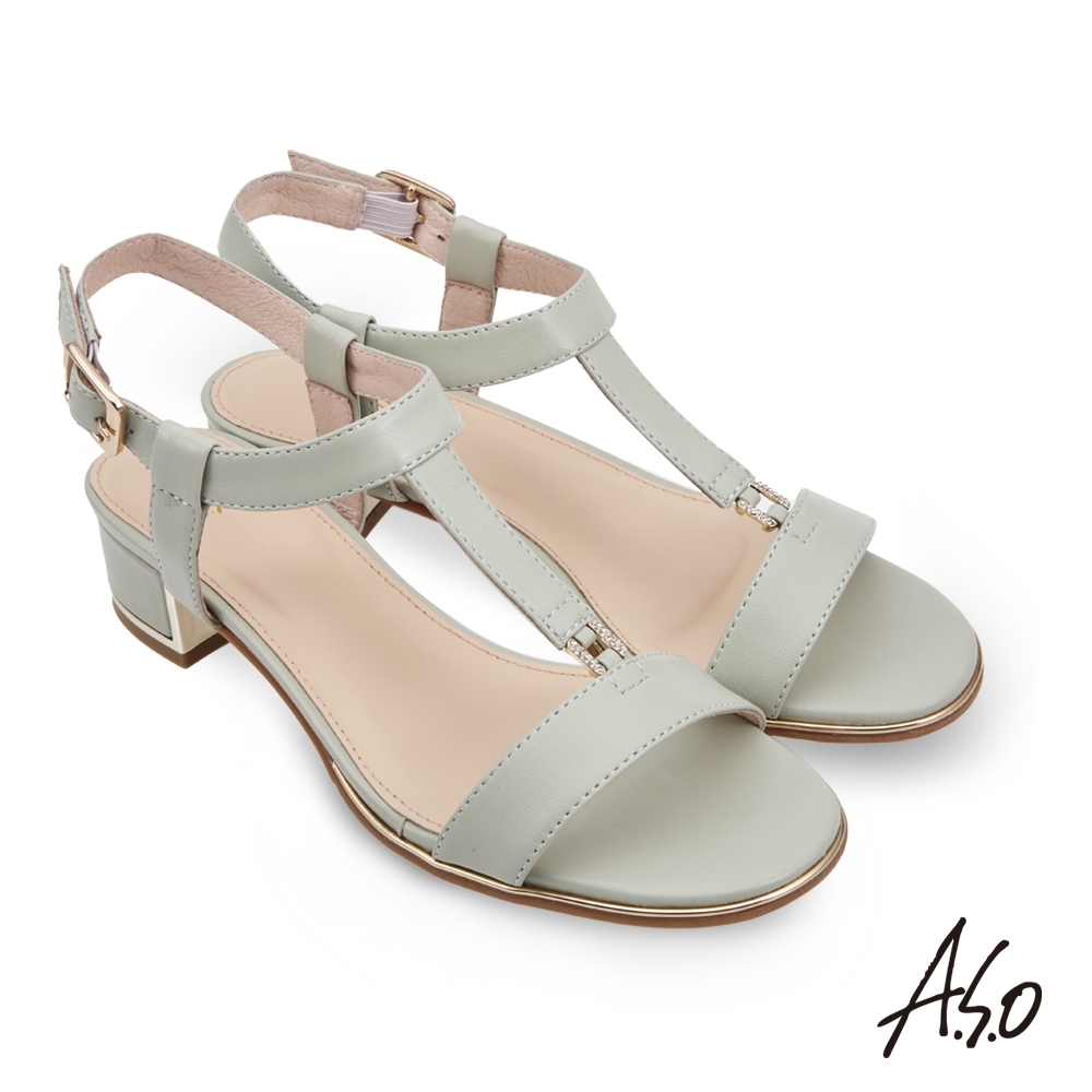 A.S.O 健步美型時尚簡約鑽釦涼鞋-淺綠