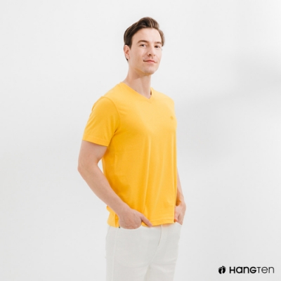 Hang Ten-男裝-有機棉V領腳丫短袖T恤-黃色