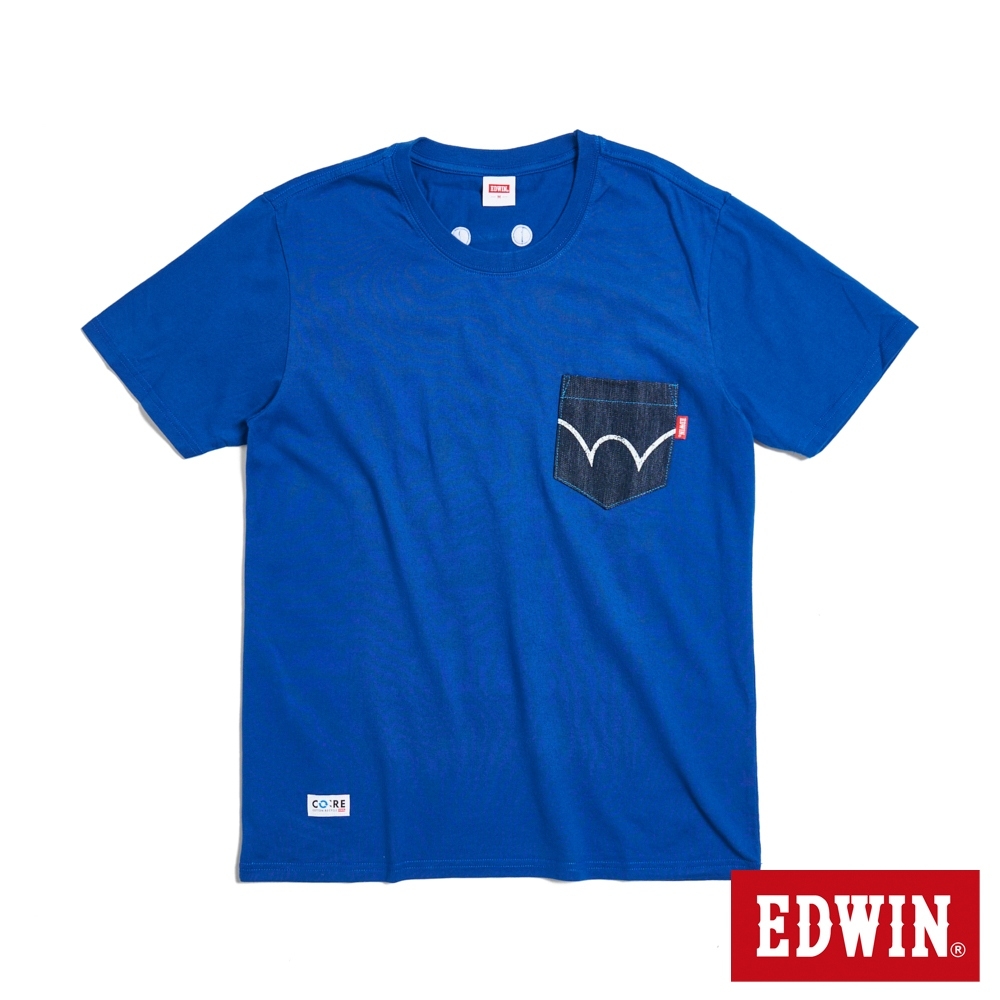 EDWIN 再生系列 牛仔布口袋印花 LOGO短袖T恤-男-藍色
