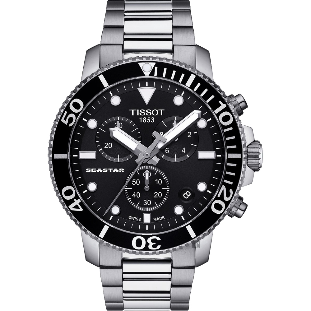 TISSOT 天梭 官方授權 Seastar 1000 海洋之星300米潛水計時錶 送禮首選-黑x銀/45mm T1204171105100