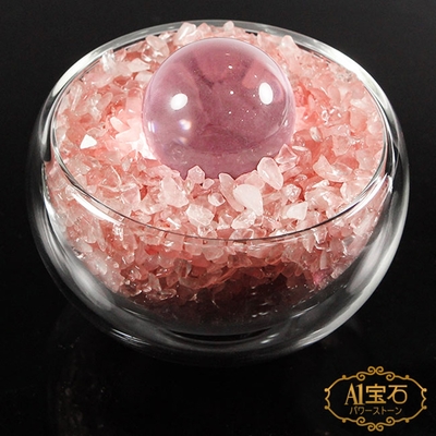 A1寶石 桃花貴人能量粉水晶碎石/白琉璃球聚寶盆-淨化磁場居家風水必備