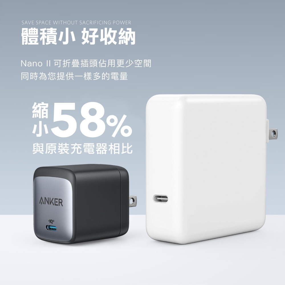 ANKER 65W A2663 NANO II 氮化鎵二代超能充充電座Type-C (黑) | 充電器