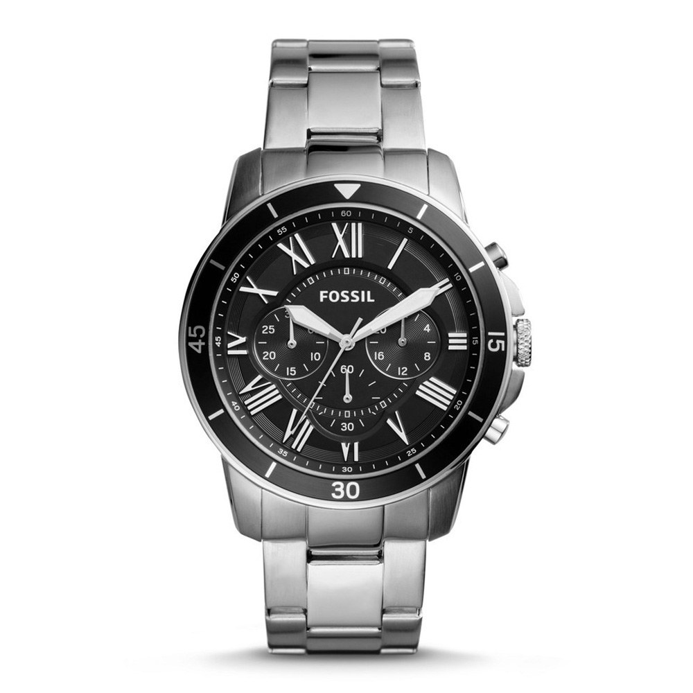 FOSSIL 低調紳士黑錶盤不鏽鋼男錶-FS5236
