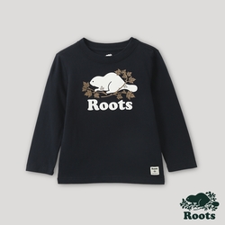 Roots小童-炫光系列 海狸LOGO長袖T恤-藍色