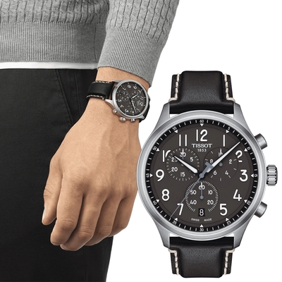 TISSOT 天梭 官方授權 韻馳系列 Chrono XL計時手錶 送禮推薦-黑x銀/45mm T1166171606200