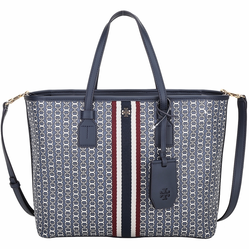 TORY BURCH GEMINI LINK CANVAS 小款帆布兩用托特包(深藍色)