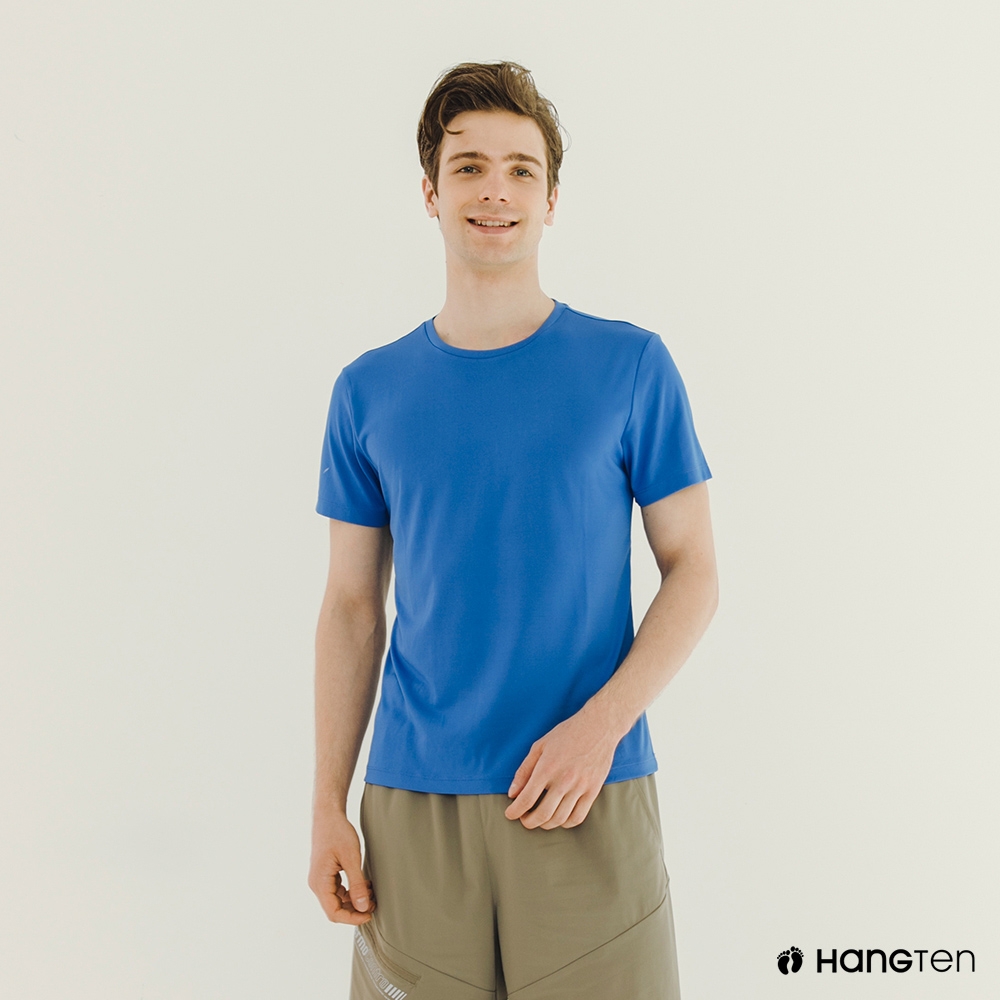 Hang Ten-男裝-恆溫多功能-REGULAR FIT吸濕排汗機能運動短袖T恤-藍