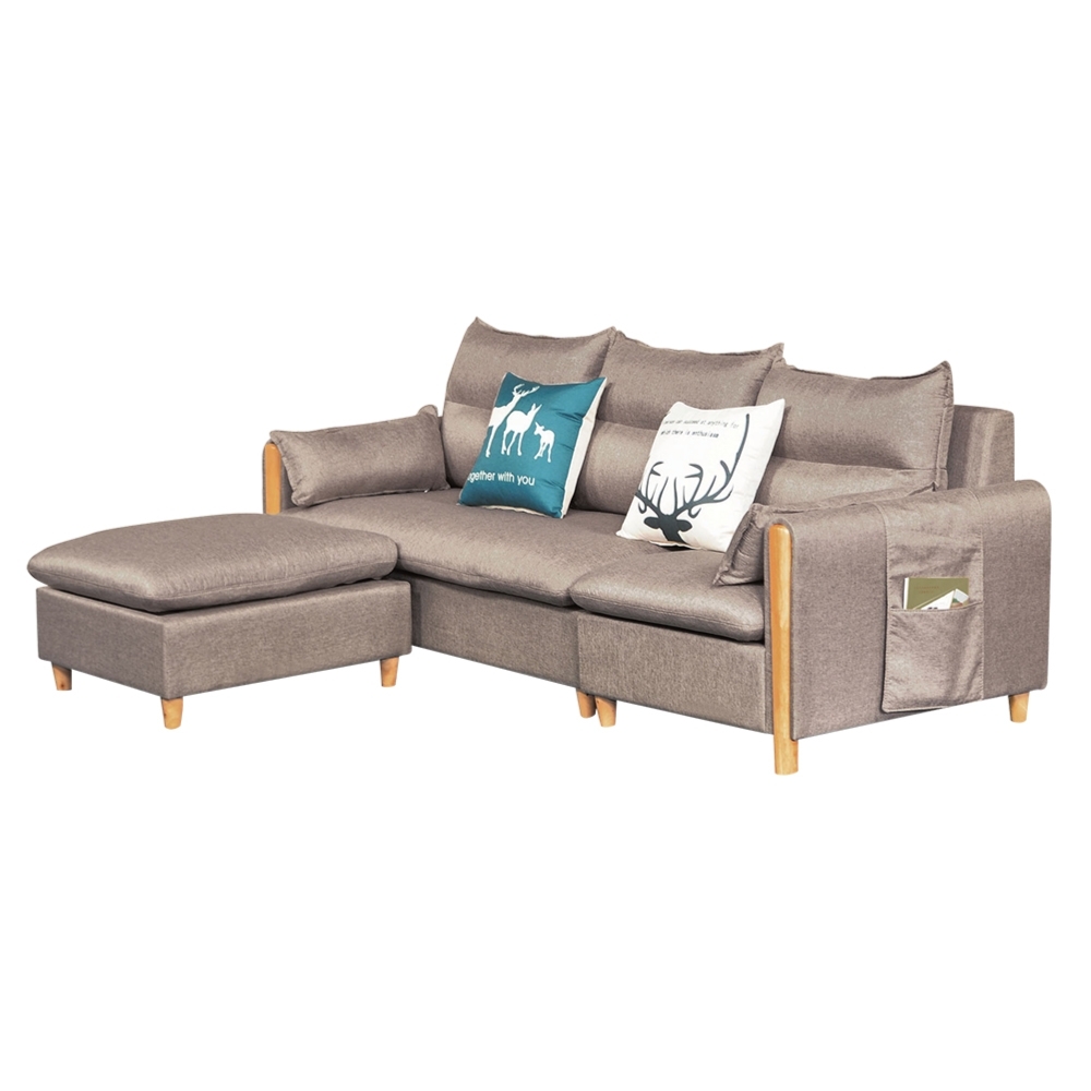 綠活居 德黑蘭 現代透氣亞麻布Ｌ型沙發組合(三人座＋椅凳)-238x157x84cm免組