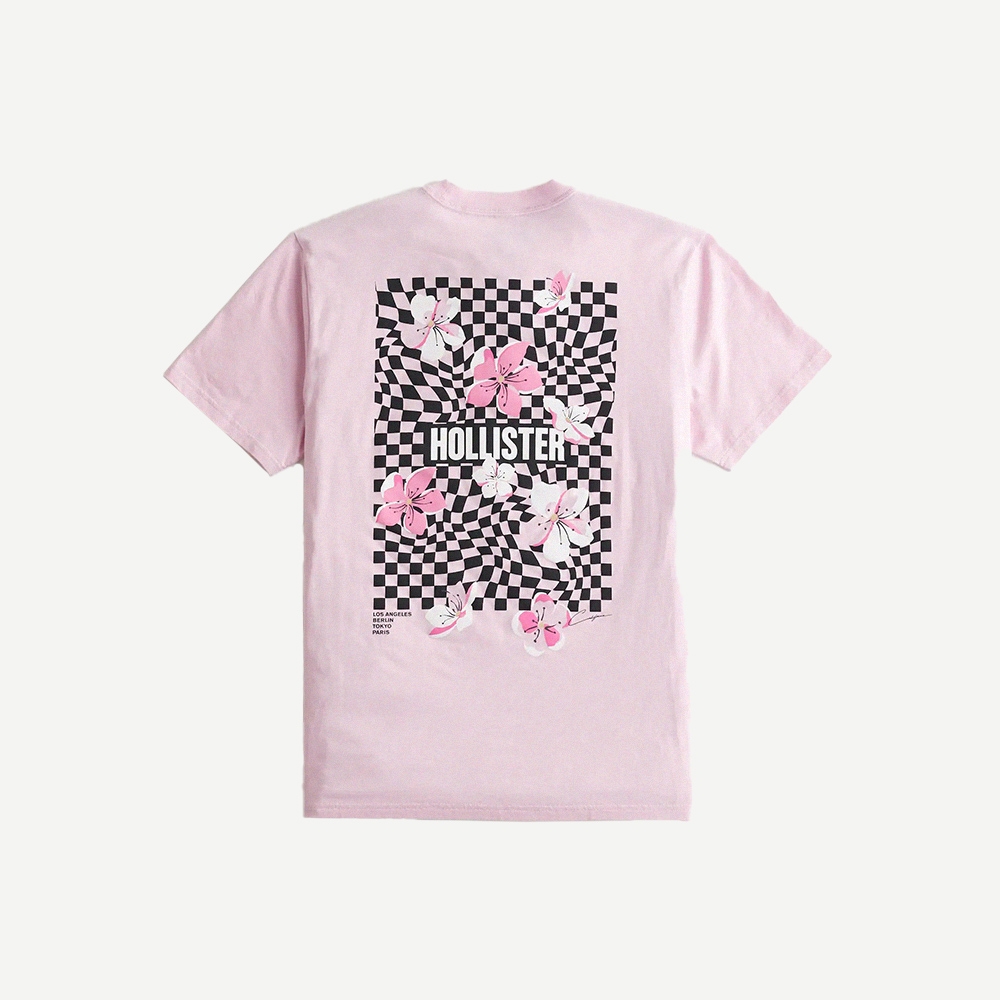 Hollister 海鷗 熱銷刺繡花朵圖案短袖T恤-粉色