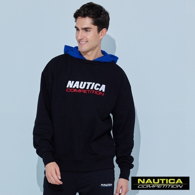 Nautica 男裝 COMPETITION假兩件長袖連帽T恤-黑