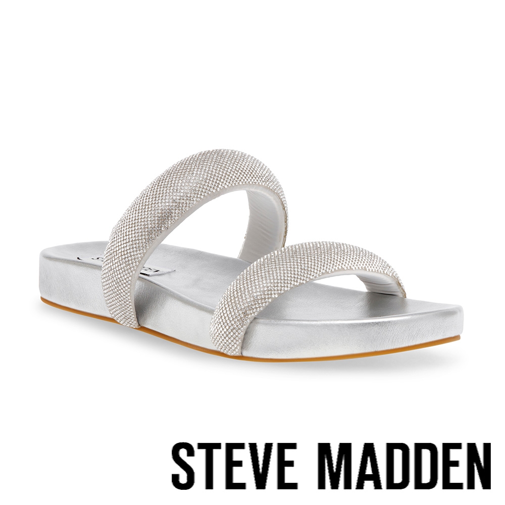 STEVE MADDEN-TRACER-R 水鑽雙帶平底拖鞋-銀色