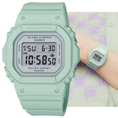 CASIO 卡西歐 BABY-G纖薄精巧經典方形電子錶-鼠尾草綠BGD-565SC-3