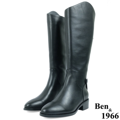 Ben&1966高級頭層牛皮百搭個性長靴-黑(237501)